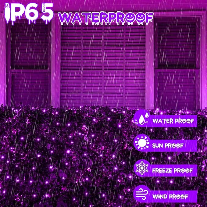 Solar Halloween Lights Outdoor 2 Pack 200 LED Solar String Lights Purple | 8 Lighting Modes, Memory Function, Auto On/Off, 66FT Waterproof Twinkle Lights for Outside Garden Party Tree Horror Decor