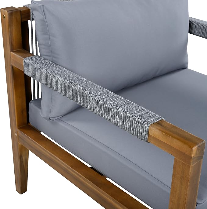3 Pieces Outdoor Sectional Sofa Set,Rope Woven Patio Conversation Set with Solid Acacia Wood Frame,Water-Resistant Removable Cushions for Backyard,Deck and Poolside (Grey#40)
