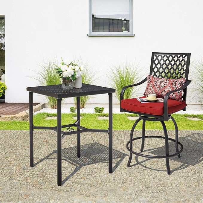 NUU GARDEN Patio Bar Table with Umbrella Hole, Bar Height Bistro Table, Black