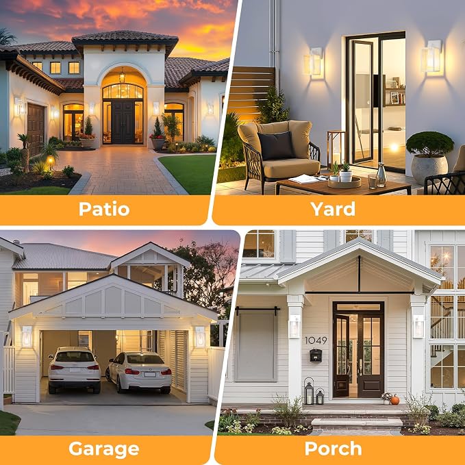 FOLKSMATE 2 Pack Dusk to Dawn Outdoor Wall Light Fixtures, Exterior Porch Light, Waterproof Wall Sconces Lanterns, Sensor Lighting Wall Mount for House Doorway Garage, White