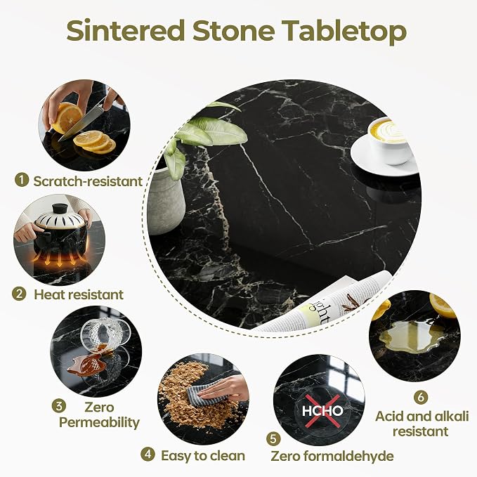 Square Table Top, 39.3" Black Sintered Stone Tabletop, DIY Replacement & Cover Marble Desktop, Scratch & Wear Resistant, Suitable for Indoor & Outdoor