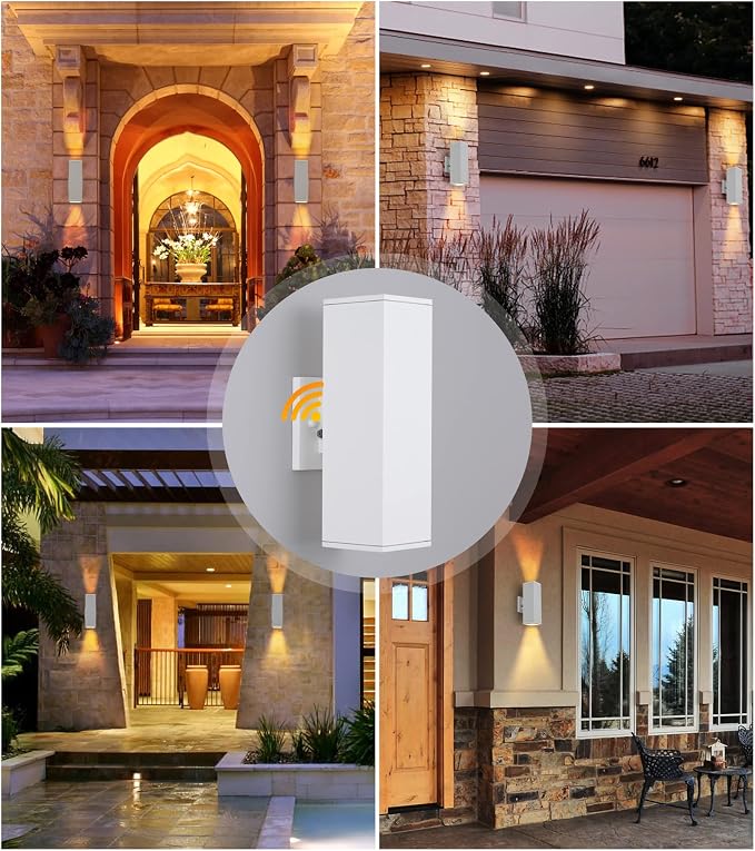 Dusk to Dawn Outdoor Light Fixture, 2 Pack Waterproof Outdoor Wall Lights, Modern Sensor Ootdoor Porch Light Exterior Lighting Fixture, White