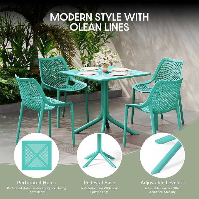WestinTrends Playa 31.5" Square Plastic Outdoor Patio Dining Table for 4, Turquoise