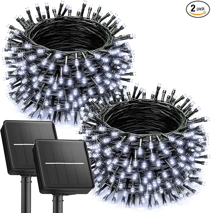 Brightown 2 Pack Solar String Lights for Outside, Each 46Ft 120 LED Solar String Lights Outdoor with 8 Modes, IP65 Waterproof Solar Lights for Patio Yard Wedding Garden Party Decorations, Pure White