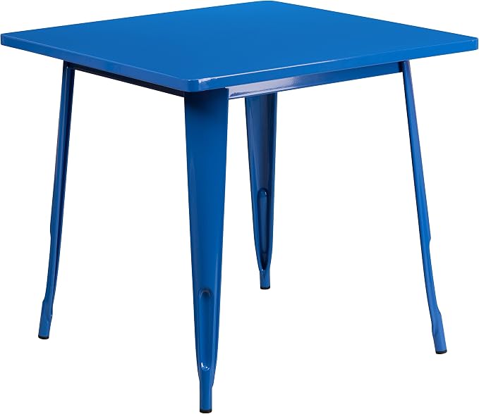 Merrick Lane Nash Indoor-Outdoor Dining Table Only - Blue Powder Coated Finish - 31.5" Square Top - 27.25" Wide Base - Bracing for Added Stability