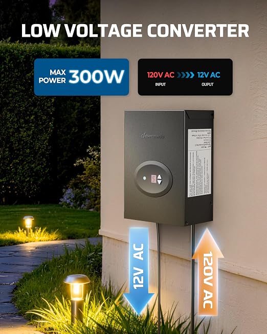 DEWENWILS 300W Low Voltage Landscape Transformer, Outdoor Weatherproof Transformer with Timer and Photocell Sensor, 120V AC to 12V/12V AC for LED Lighting, Spotlight, Pathway Light, ETL Listed