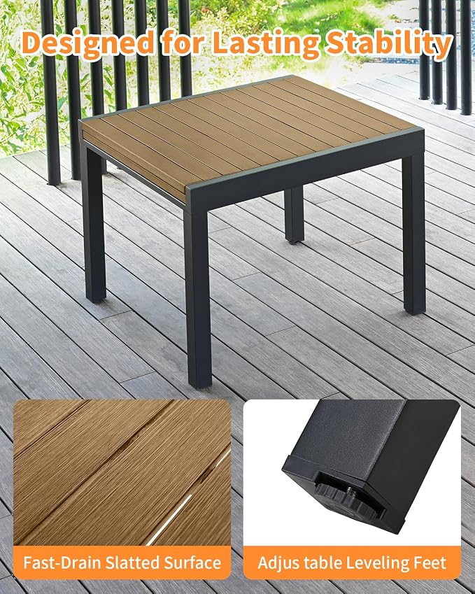 Expandable Outdoor Dining Set for 8, Never-Rust Aluminum Patio Swivel Dining Set, 38"-77" Extendable Outdoor Dining Table and 6 Double-Layer Textilene Stackable Patio Chairs for Porch, Teak