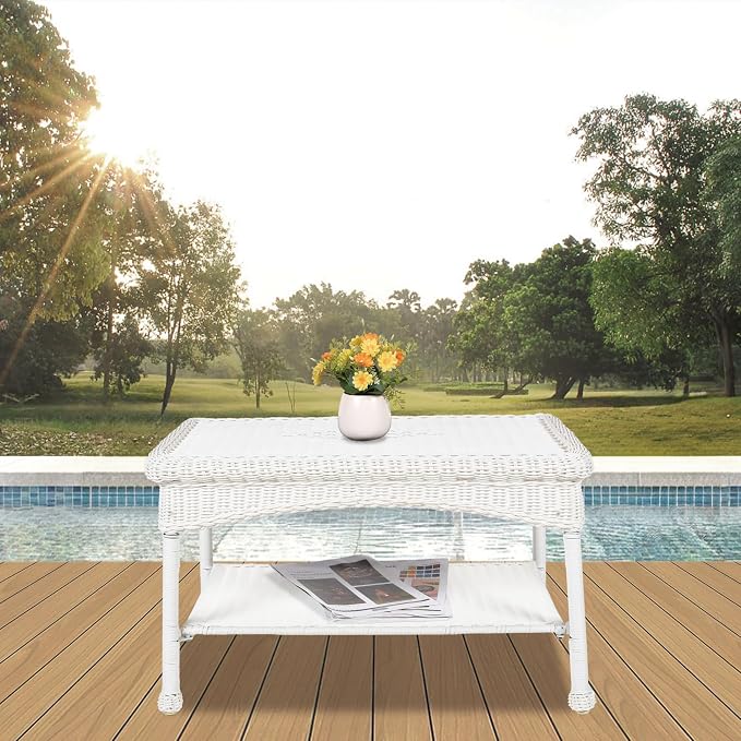 White Wicker Patio Coffee Table