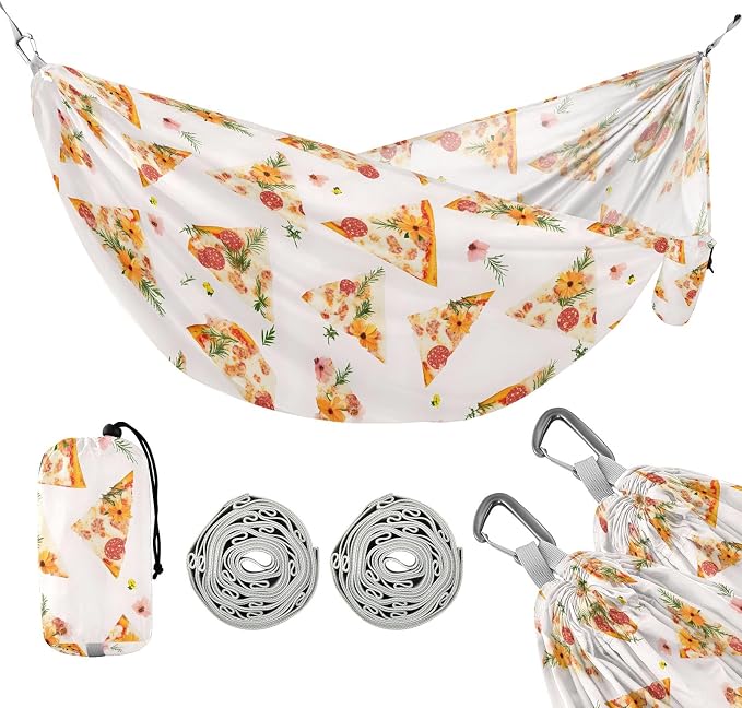 Camping Hammock Outdoor Hammocks for Outside Pizza Flower Beach Trees Portable Lightweight with Pockets Tree Straps Indoor