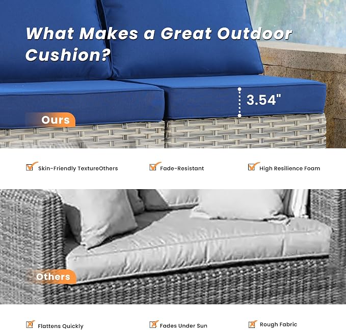 Outdoor Patio Furniture Sets,6 PCS Patio Conversation Set Outside Rattan Sectional Sofa with 42 in Fire Pit Table&Coffee Table Fit Backyard Porch Garden Poolside Balcony