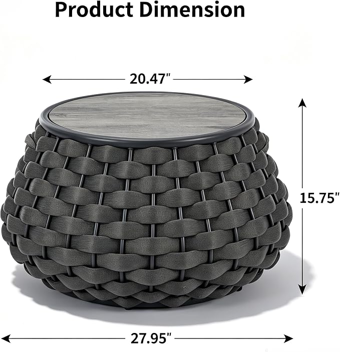 YDcosyfy Large Round Outdoor Side Table, 28 Inches Patio End Table with Removable Wood Top, Outside Coffee Table, All-Weather Metal Frame, Hollow Out Bottom Storage, for Balcony, Porch, Garden, Gray