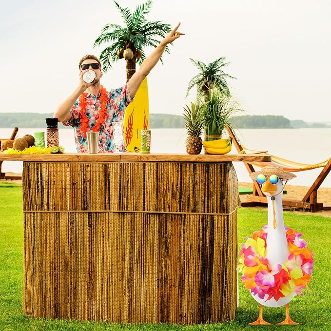 Shyyween Summer Porch Goose Outfits for Plastic Goose 23/17'' Hawaiian Lawn Patio Statue Clothes Straw Hat and Hawaiian Lei Costume(Tropical Red)