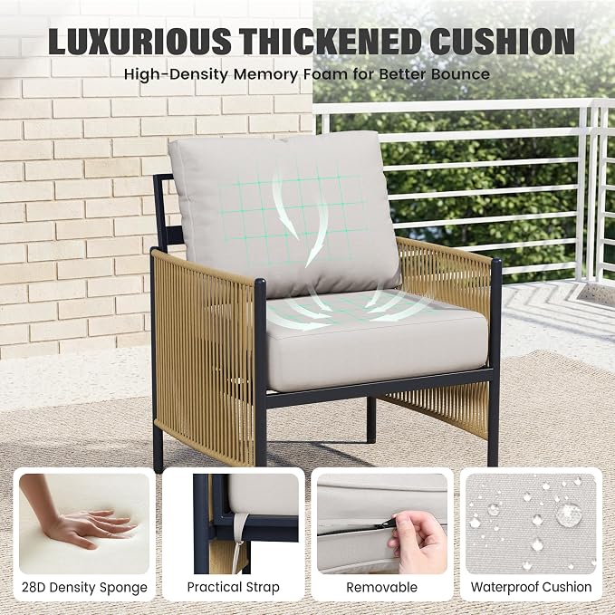 Aluminum Outdoor Patio Furniture Set, 5 Seats Outdoor Sectional with Coffee Table, Patio Conversation Sets with Washable Thick Cushions and Waterproof Cover for Backyard/Garden /Poolside, Silver Gray
