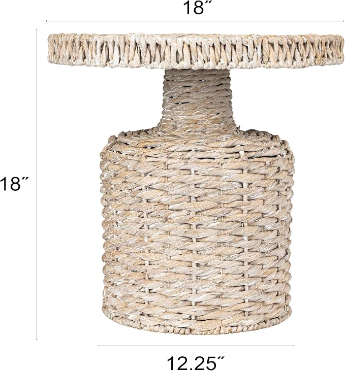 Bloomingville Hand-Woven Water Hyacinth Table, Whitewashed