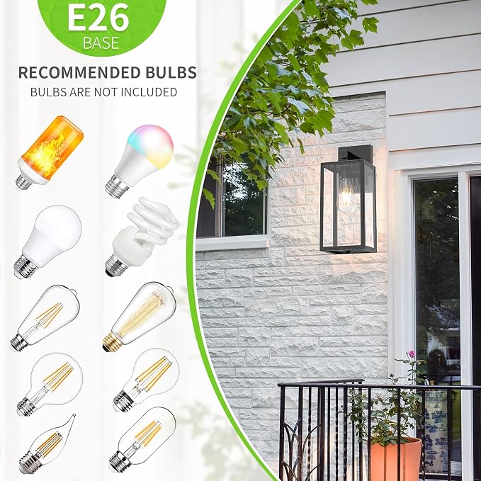 MAXvolador Outdoor Wall Light Fixtures, Exterior Waterproof Wall Lanterns | Extra Large Black Porch Wall Light, Anti-Rust, E26 Socket, Clear Glass Outside Wall Mount Sconce, Front Door Lighting, 2 Pack