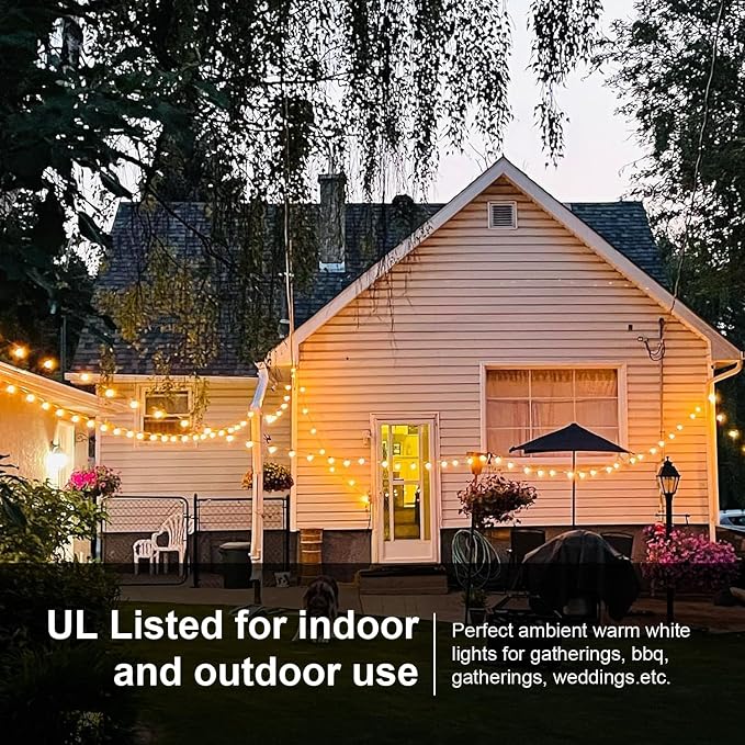 51FT Outdoor Shatterproof LED String Lights, Waterproof 17 Hanging Sockets with 18 x Dimmable LED Bulb Garden Light String, Waterproof Vintage Patio Lights for Wedding Party
