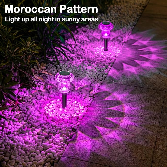 Solar Pathway Lights Outdoor 8 Pack Pink Garden Mushroom Decor | Waterproof Garden Outside Yard Walkway Landscape Path Lighting, LED Auto On/Off Decorations, Acrylic Diamond-like Lampshade