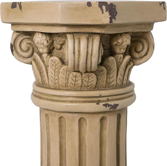 Merax 18.50" H Ionic Pedestal Plant Stand, MGO Decorative Pedestal Side Table for Indoor Outdoor Entryway Garden Home, Antique Yellow, No Assembly Needed