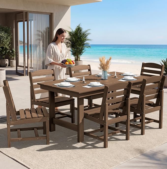 SERWALL All Weather Armless Outdoor Dining Chair Set of 2, Brown | Armless Dining Chairs built to last with 330 lb capacity. Compact 24.6"Dx19.3"Wx33.6"H. Weatherproof & easy to clean.