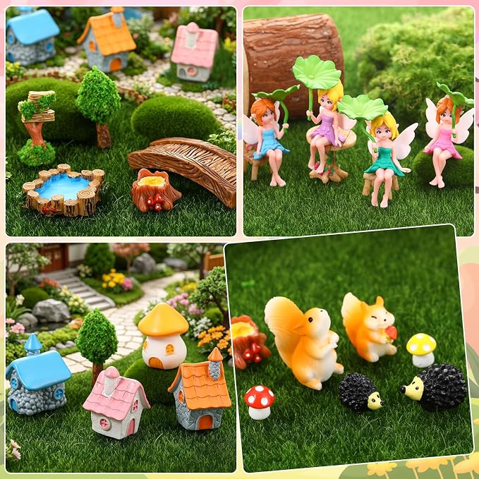 30 PCS Mini Fairy Garden Accessories, Miniature Garden Ornaments Tiny Fairies Figurines Animal Plant Set for Landscape DIY Terrarium Potted Plants Dollhouse Desk Decor