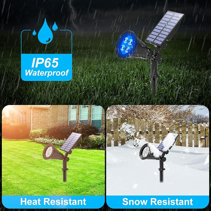T-SUN Blue Solar Spotlights, Outdoor Waterproof Auto ON/Off Adjustable Garden Pond Lights for Tree, Patio, Yard, Driveway, Stairs, Pool Area