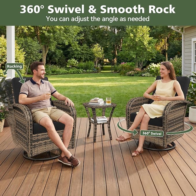 Aoxun 10 Piece Outdoor Patio Furniture Set with Coffee Table, Wicker Rattan Outdoor Furniture with High Back Swivel Rocker Chairs, Outdoor Conversation Set with Thick Cushion & Ottoman, Black