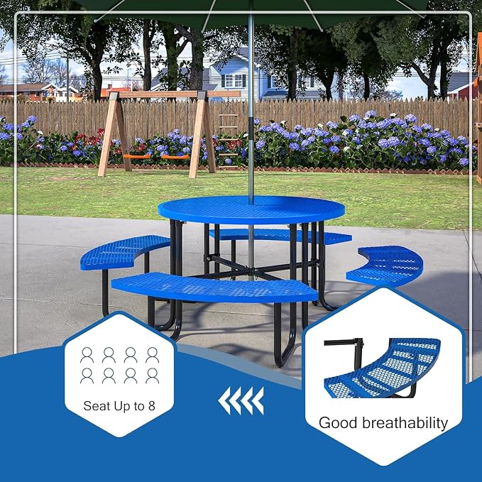 46" Heavy-Duty Portable Picnic Table for 8 People, Expandable Outdoor Table with Umbrella Hole – Commercial Grade for Garden, Patio, BBQs & Camping.