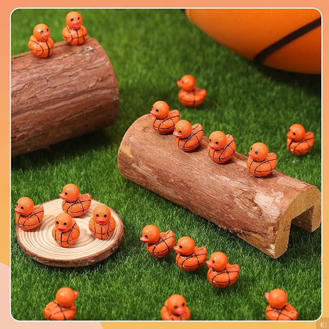 30 Pcs Basketball Ducks, Mini Basketball Resin Ducks Bulk, Fun Printed Toy Figures for Sports Party Favors, Themed Decor, Kids Gift Collection (Basketball)