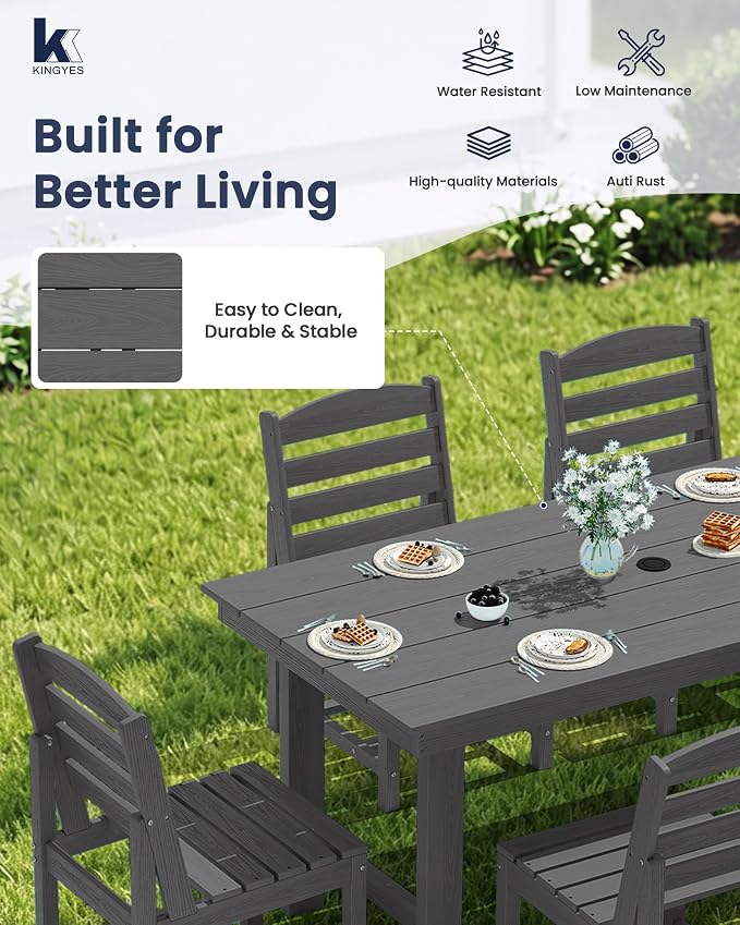 KINGYES Patio Armless Dinning Chairs Set of 2, HDPE All-Weather Outdoor Patio Chairs for Garden Backyard, Gray