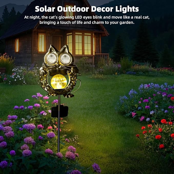 SRNPMIU Solar Lights Outdoor Decor, Solar Cat Yard Decorations Outdoor | Garden Decorative, IP65 Waterproof, Gifts for Women Mom, for Yard Patio Lawn Pathway Landscape