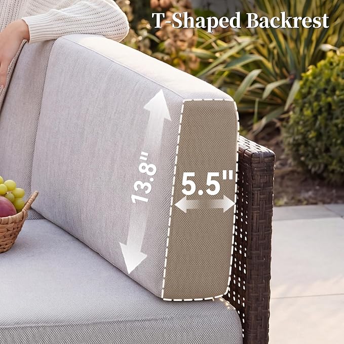 LazySunsets Patio Furniture Set, 6 Pieces Wicker Outdoor Sectional Sofa with 10'' Ultra-Thick Cushions & Ottomans, All-Weather Rattan Conversation Set for Backyard Poolside, Brown/Light Gray