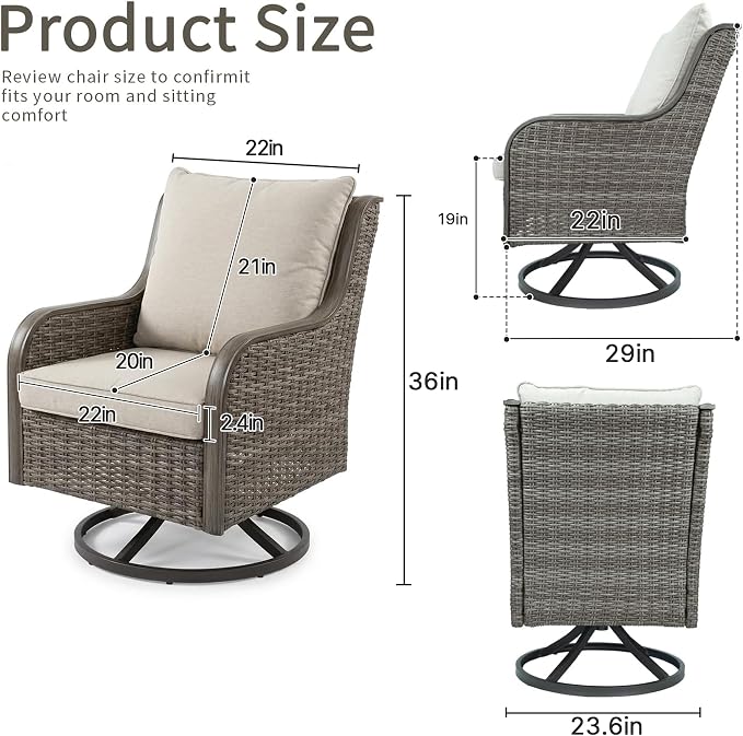 Swivel PE Wicker Chair, Outdoor Patio Chair with 360° Rotation & Water-Resistant Cushion for Porch, Deck, Balcony – All-Weather Handwoven Design (Beige, 1PCS)