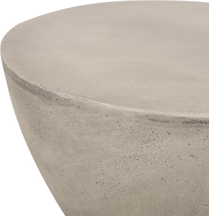 Outdoor Side Table Hourglass Concrete Side Tables Travertine End Table Faux Stone Small Coffee Tables for Patio, Garden Stool Plant Stand for Porch, Backyard, 15.25"*18", Waist Drum-Cement