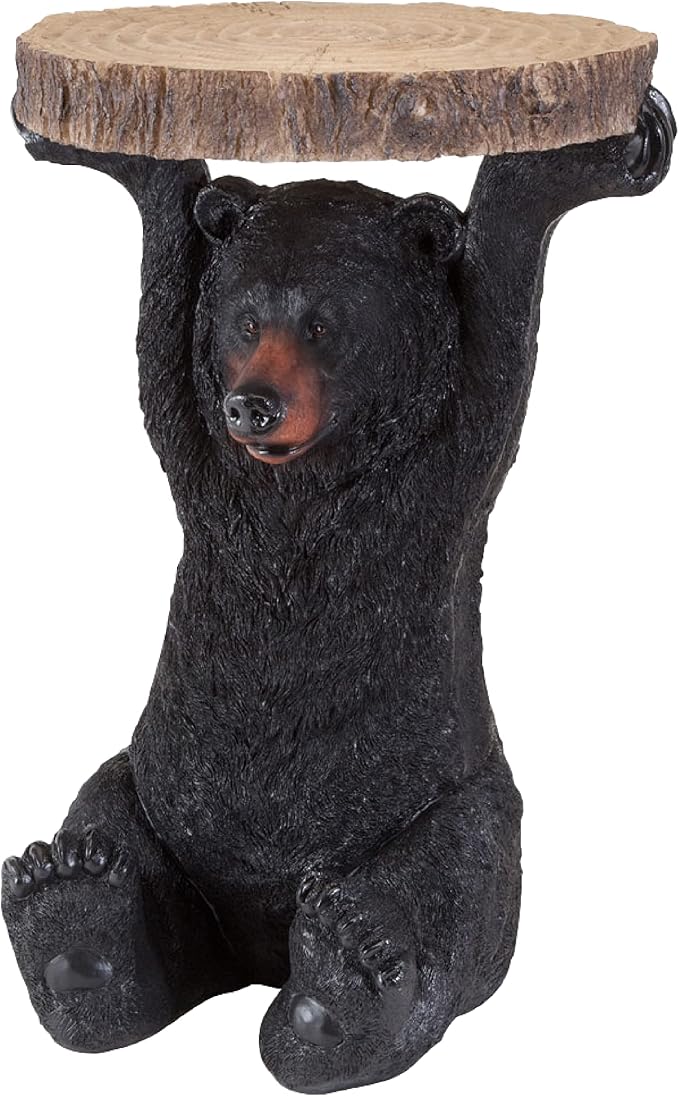 Bits and Pieces - Decorative Bear Accent Table - Realistic Bear Table - Indoor or Outdoor Resin Sculpture Patio Side Table - 20.5” x 13” x 14”