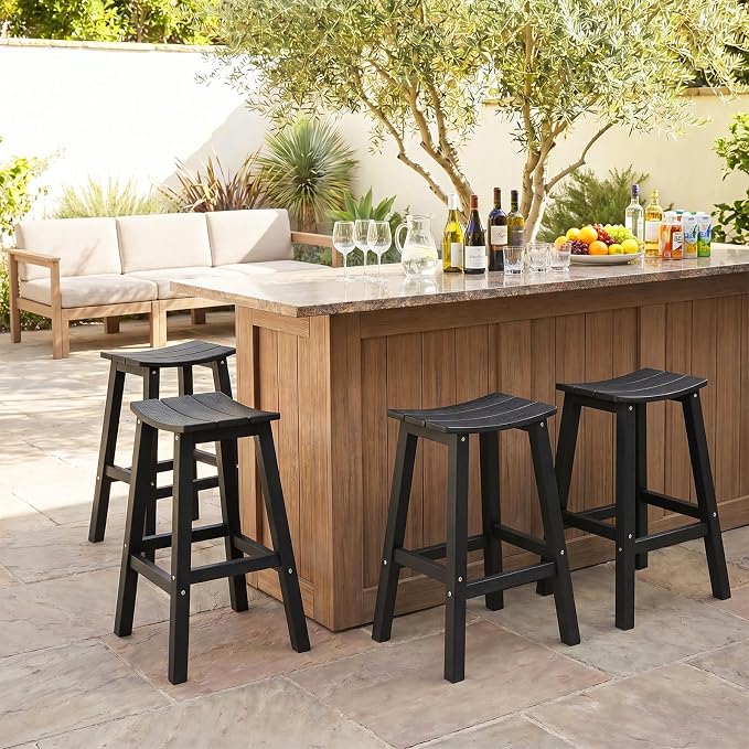Stoog All-Weather Bar Stools Set of 2, 28" Outdoor Barstools with 400 lbs Capacity, Low Maintenance HIPS Patio Furniture for Kitchen Counter, Deck & Garden, Black