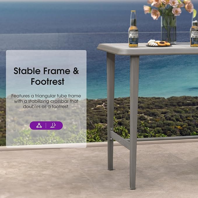 PURPLE LEAF Bar Height Table Patio Square Table Dining Coffee Kitchen Breakfast Bistro Outdoor Pub Bar Table for Garden Balcony, Light Grey