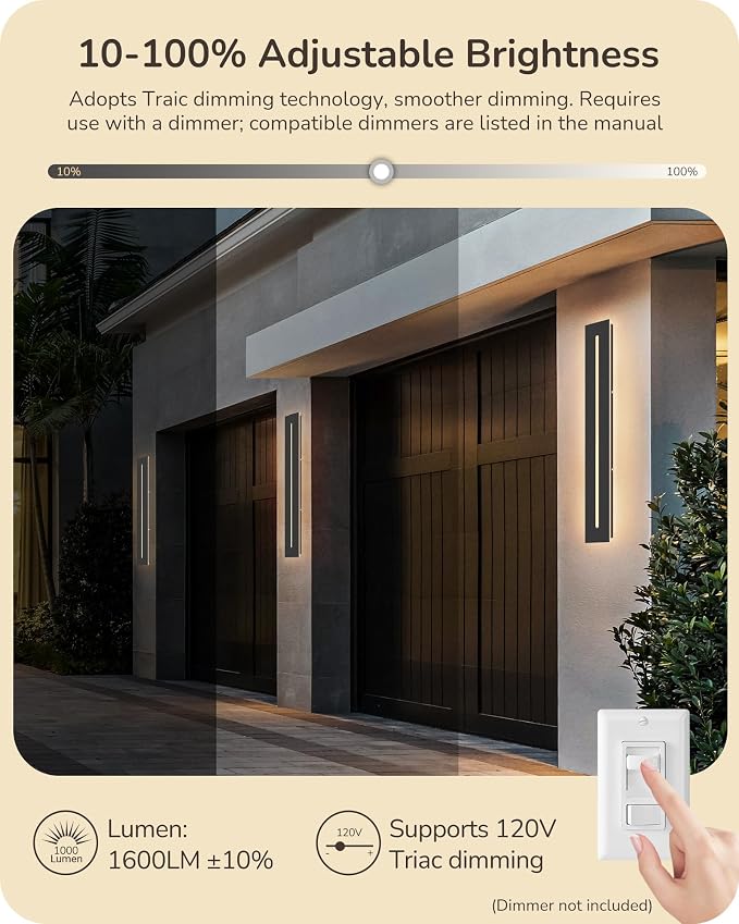 EDISHINE Upgraded 2pcs 39.4" LED Outdoor Wall Light, Linear Modern Sconce | 3CCT, 10%-100% Dimming, IP65 Waterproof, Memory Function, Long Exterior Wall Sconce for Garage, Door, Porch, Entryway