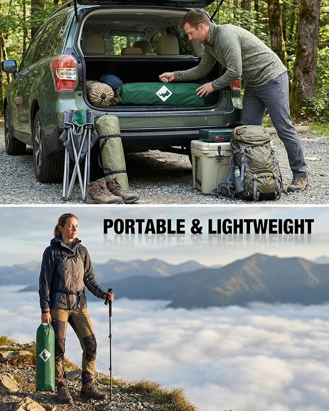 VILLEY Portable Camping Side Table, Ultralight Aluminum Folding Camp Table with Mountain Silhouette Print and Carry Bag, Compact Outdoor Picnic Table for Camping, Beach, Hiking, Travel, Large