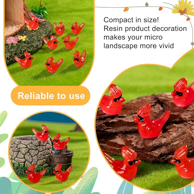 60 pcs Mini Resin Bird Many Styles Variety Tiny Luminous Animals Figures Miniature Little Small Animal Figurines Bulk for Micro Fairy Garden Landscape Accessories Hide Crafts Decor Aquarium