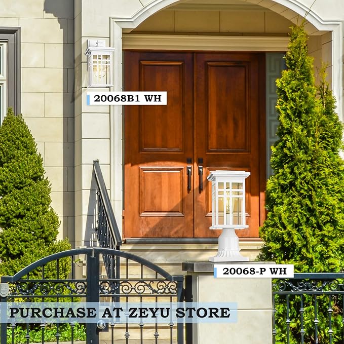 zeyu 2 Pack Outdoor Porch Lights Wall Mount - Modern Outside Lights for House Die-Cast Aluminum with Clear Glass Shade, White Finish, 20068B1-2PK WH