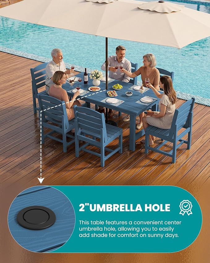 SERWALL HDPE Outdoor Dining Set for 10 with 2 Tables & 10 Chairs, Blue | 12-Piece HDPE Outdoor Dining Set for 10, All-Weather Resistant Dining Furniture