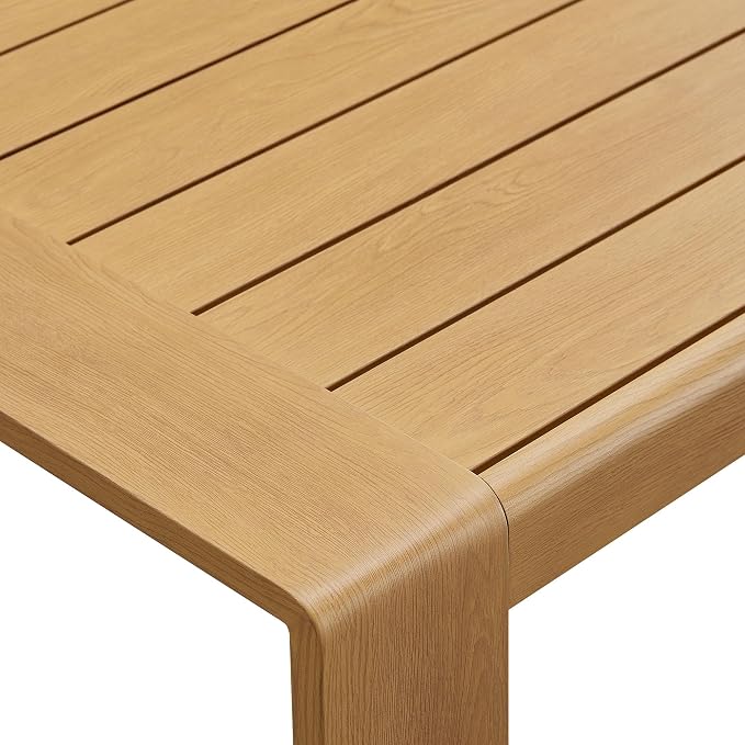 Modway Lirienne Aluminum Faux Wood Outdoor Coffee Table in Natural - 47 Inch Weather-Resistant Modern Rectangle Patio Table with Slatted Top