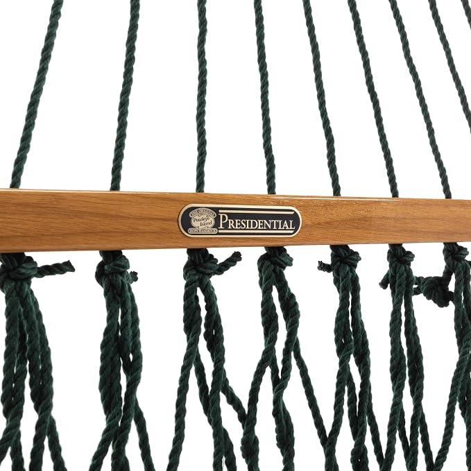 Original Pawleys Island Deluxe Green DuraCord Rope Hammock – 13 ft. x 65 in, 2-Person, 450 lb Capacity, Oak Spreader Bar, Zinc-Plated Hardware, Handcrafted in the USA