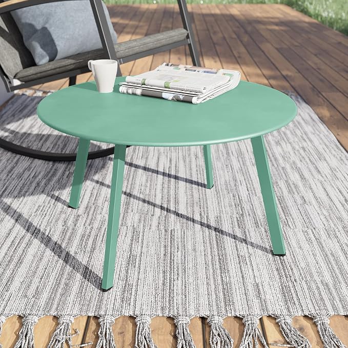 Grand patio Outdoor Side Table, 28-inch Powder Coated Steel Round Coffee Table for Porch, Deck, Balcony, Poolside, Mint Green