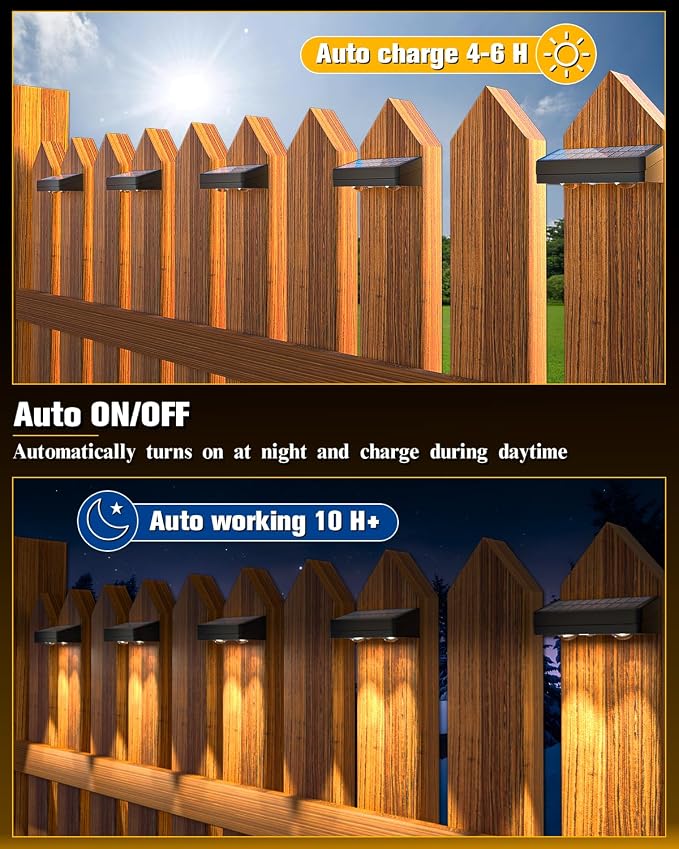 JOFIOS Solar Fence Lights 16 Pack, 50 Lumens Outdoor Solar Lights with 12 Modes RGB Color Glow LED，Waterproof, Solar Lights for Patio, Backyard, Deck, Fence, Railing(White Shell)