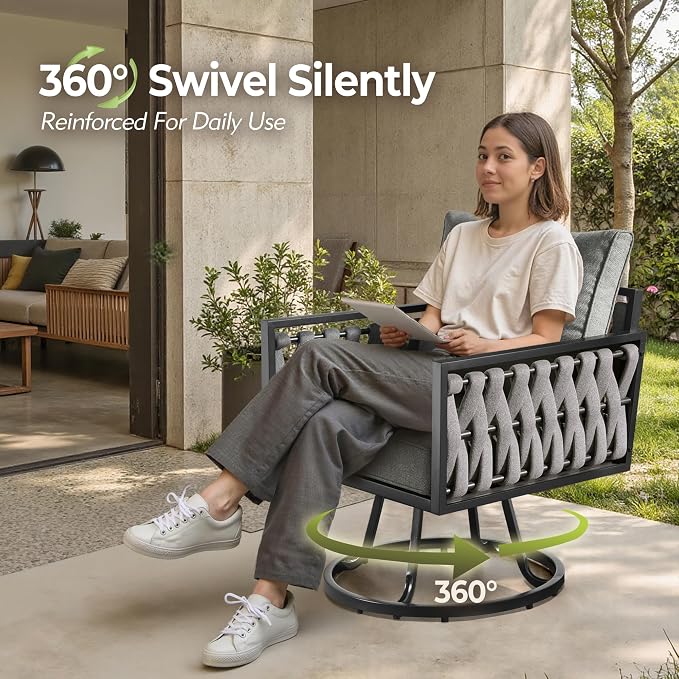 Outdoor Patio Furniture Set, 6-Piece Metal Conversation Furniture Sofa with Coffee Table, All Weather Patio Couch Sofa with Thick Cushions for Balcony Backyard,Dark Grey