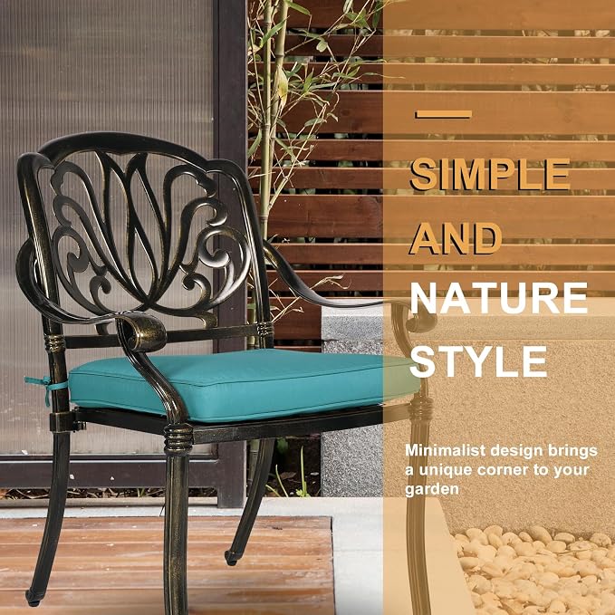 3-Piece Outdoor Patio Dining Set, All-Weather Cast Aluminum Patio Furniture Set for Backyard Garden Deck with 2 Cushioned Chairs and 35.4” Round Table, 2" Umbrella Hole, Ocean Blue