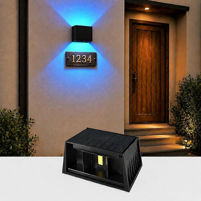 Solar Wall Lights Outdoor, Color Changing, 1 Pack | IP65 Waterproof Up and Down Wall Lighting, Solar Outdoor Light Decorative for Porch, Garage, Doorway, Patio, Fence