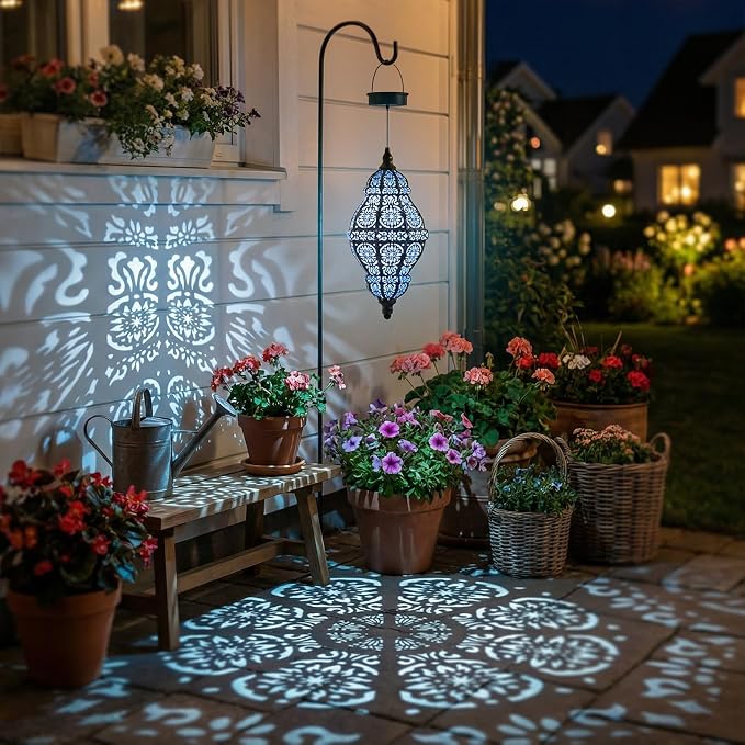 Twinkya Hanging Solar Lights Outdoor Garden Decor, Decorative Waterproof Plastic Moroccan Solar Lantern Lamp, Outside Decorations for Patio Yard Porch Backyard Decor, Gardening Gifts for Women Mom