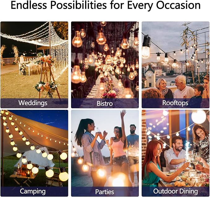 Stright 100FT Solar String Lights Remote Weatherproof ST38 LED Backyard | Remote Control, 8 Light Modes, Weatherproof Shatterproof ST38 LED Bulb, For Backyard Porch Cafe, Large Solar Panel
